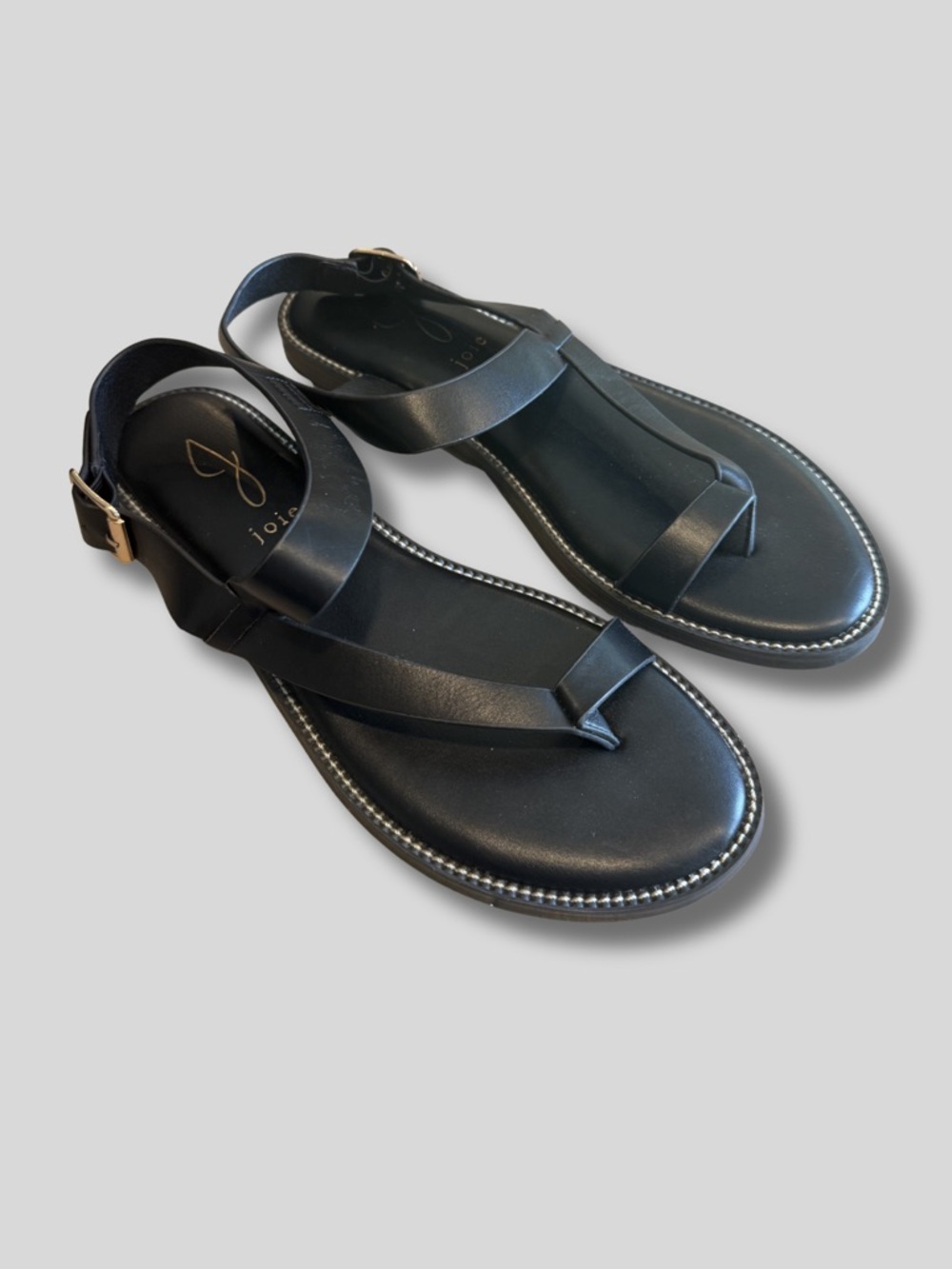 Joie Lennox Black Leather Toe-Loop Ankle-Strap Sandals